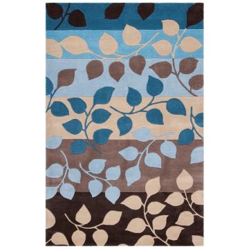 Poppy Autumy Floral Blue Handmade Wool Carpet 