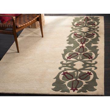 Twist Barn Sagel Floral Ivory Green Handmade Wool Carpet 