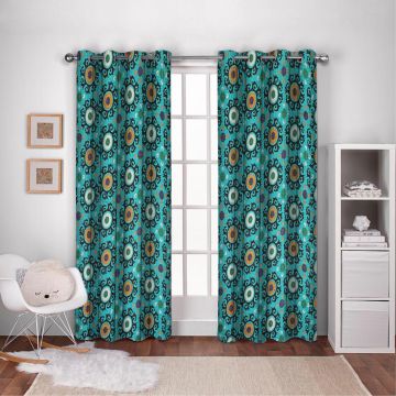 Rugsville Cotton Suzani Blue Handmade Jaipur Kantha Quilted Curtain 7 Feet