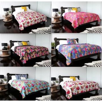 Rugsville Floral Bohemian Handmade Cotton Kantha Quilt