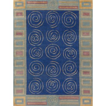 Knossos Circle Oriental Blue  Handmade Wool Carpet 