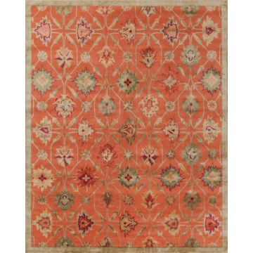 Palmettes Intro Oriental Coral  Handmade Wool Carpet 