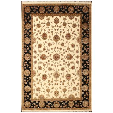 Rugsville Floral Persian Ivory Black Wool&Slilk Carpet 6' x 9'