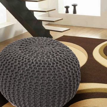 Rugsville Gray Knitted Contemporary Cotton Rope Oval Pouf 14"x20"