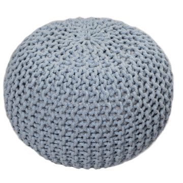 Rugsville Hand Knitted Solid White Cotton Oval Pouf 14"x20"