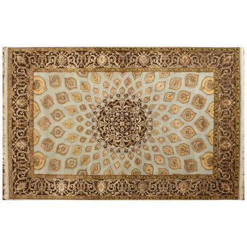 Rugsville Madallion Persian Gray Wool & Silk Carpet 6' x 9'