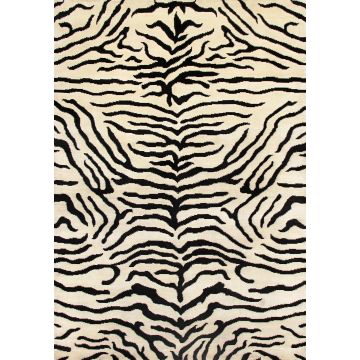 Rugsville Newcastle Tibetan Wool & Silk Beige Black Carpet 13028
