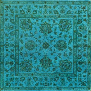 Rugsville Traditional Overdyed Light Blue Wool Carpet 4' x 4'