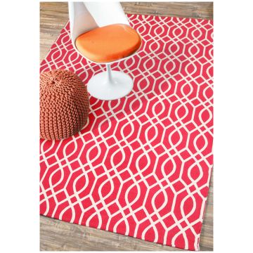 Rugsville Dhurrie Modern Geometric Pattern Cotton Carpet 21193