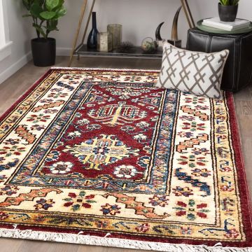 Rugsville Qasim Tribal Kazak Red & Ivory Hand Knotted Wool Carpet S-3003