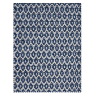 Rugsville Hover Blue Hand Made Wool Dhurrie Carpet