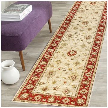 Rugsville Aluin Red Beige Traditional Floral Hand Knotted Wool Carpet 2'6" x 12' Runner