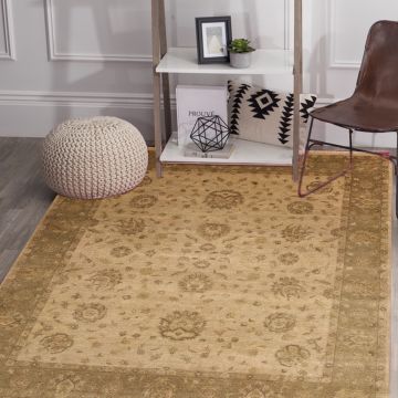 Rugsville Alfonso Persian Floral Tan Hand Knotted Wool Carpet 8' x 10'