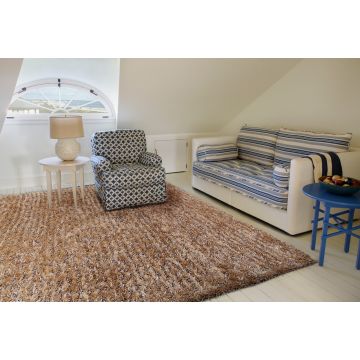 Rugsville Designer shaggy Handmade Beige Carpet 10906