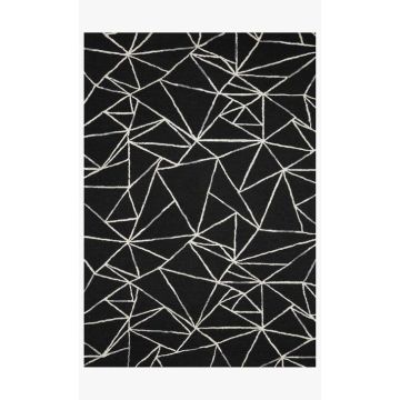  Wagon Black Modern Handmade Wool & Silk Carpet 