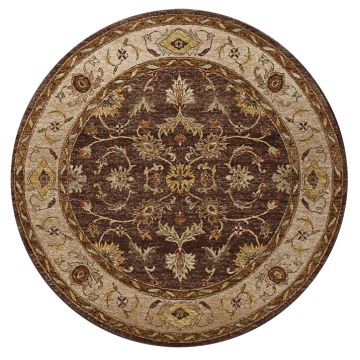 Rugsville Hand Knotted Brown Ivory Vegetable Dyes Wool Round Carpet 6' x 6'