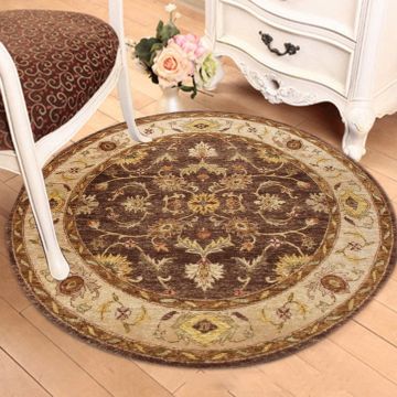 Rugsville Hand Knotted Brown Ivory Vegetable Dyes Wool Round Carpet 10050
