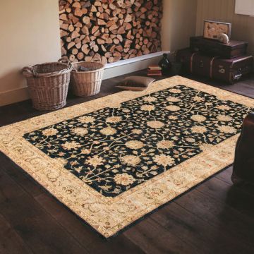 Rugsville Ziegler Black Beige Wool Carpet 10235