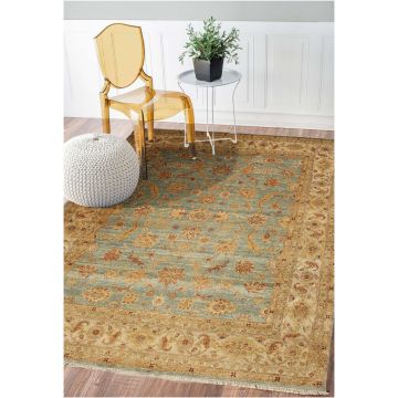 Rugsville Mahal Ziegler Hand Knotted Blue Ivory Wool Persian Carpet 10341