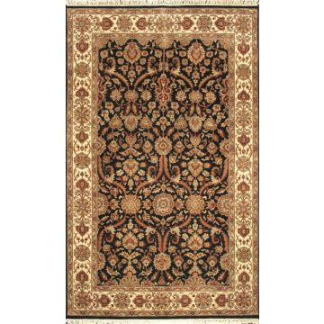 Rugsville Marta Traditional Black Ivory Floral Hand Knotted Wool Carpet 3' x 5'