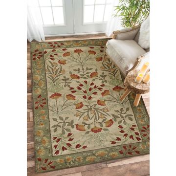 Rugsville Adeline Handmade Floral Beige Green Wool Carpet