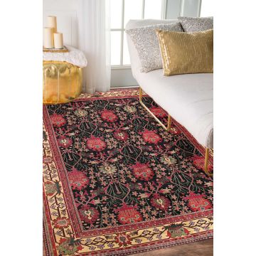 Rugsville Arts & Craft Black Gold Wool Carpet 10816