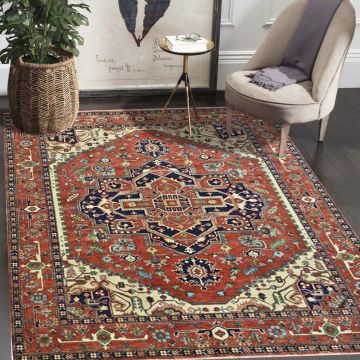 Rugsville Red Antique Serapi Vintage Wool Hand Knotted Carpet 70951