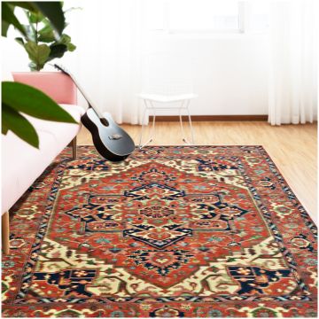 Rugsville Red Antique Serapi Herat Wool Hand Knotted Carpet 70956