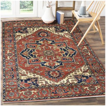 Rugsville Persian Heriz Serapi Noor Wool Hand Knotted Rust Navy Carpet 70963