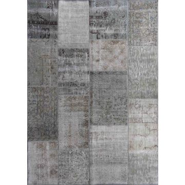 Rugsville Vintage Patchwork Overdyed Atmosphere Gray Wool Carpet 7' x 10'