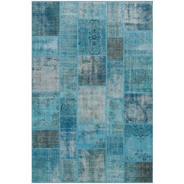 Rugsville Vintage Patchwork Overdyed Blue Wool Carpet 7' x 10'