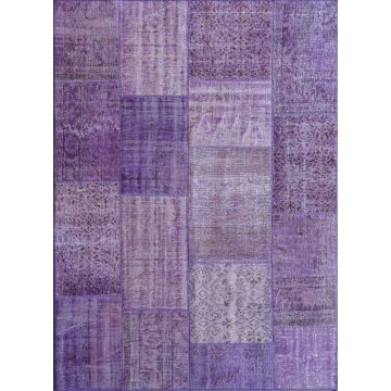Rugsville Vintage Patchwork Overdyed Purple Wool Carpet 7' x 10'