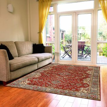 Rugsville Sansom Rust Blue Heriz Tribal Rug 11847