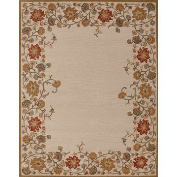 Rugsville Modern Flower Ivory Wool Carpet 8' x 10'