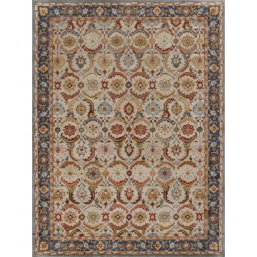 Rugsville Eva Persian Floral Beige Blue Handmade Wool Carpet 12015