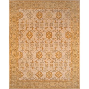 Rugsville Floral Art Beige Gold Wool Carpet 8' x 10'