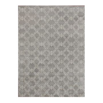 Rugsville Moroccan Trellis Scroll Grey Wool Carpet 12117