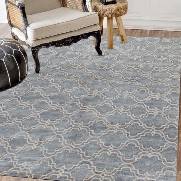 Rugsville Scroll Tile Porcelain Handmade Wool Carpet
