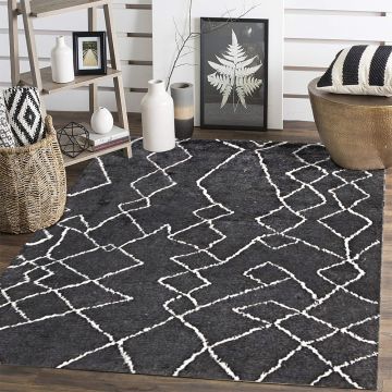 Rugsville Moroccan Beni Ourain Charcoal Black Wool Carpet 12189