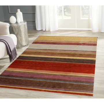Rugsville Vallea Contemporary Multi stripes Hand Knotted Wool Carpet 8' x 10'
