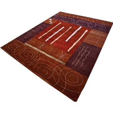 Modern Tibetan City Life Rust Wool Silk Hand Knotted Carpet  8' x 10'