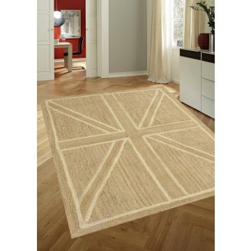 Rugsville Modern Beige Handmade Jute Dhurrie Carpet 4' x 6'