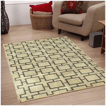 Rugsville Modern Ivory Wool Jute Dhurrie Carpet 4' x 6'