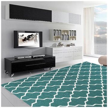 Rugsville Teresa Contemporary Trellis Teal Blue Handwoven Jute Carpet 5' x 8'