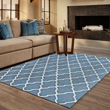 Rugsville Moroccan Trellis Fallon Blue Wool Carpet 5' x 8'