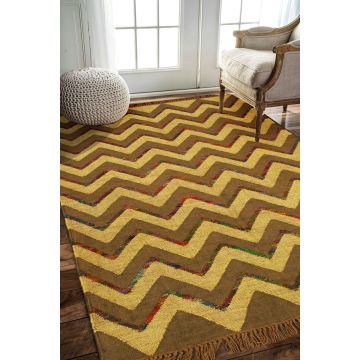 Rugsville Chevron Multi Wool Jute Dhurrie Carpet 4' x 6'