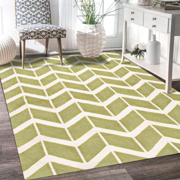 Rugsville Chevron Green Wool Dhurrie Carpet 13713