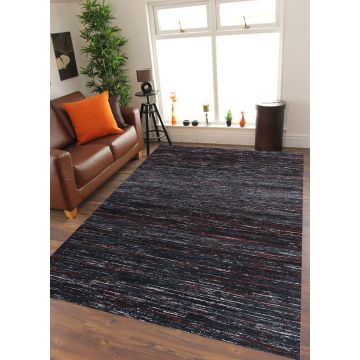 Rugsville Texture Black Sari Silk Carpet 13855