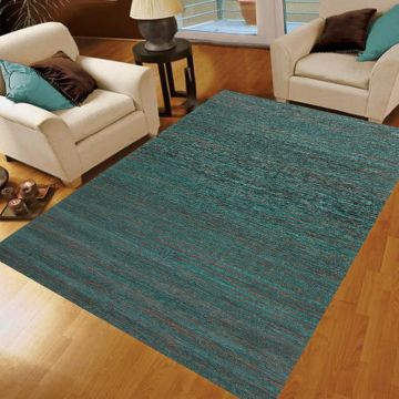 Rugsville Textured Sari Silk Green Carpet 5' x 8'