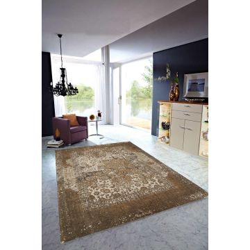 Rugsville Persian Erased Heritage Beige Mocha Handmade Carpet 4' x 6'